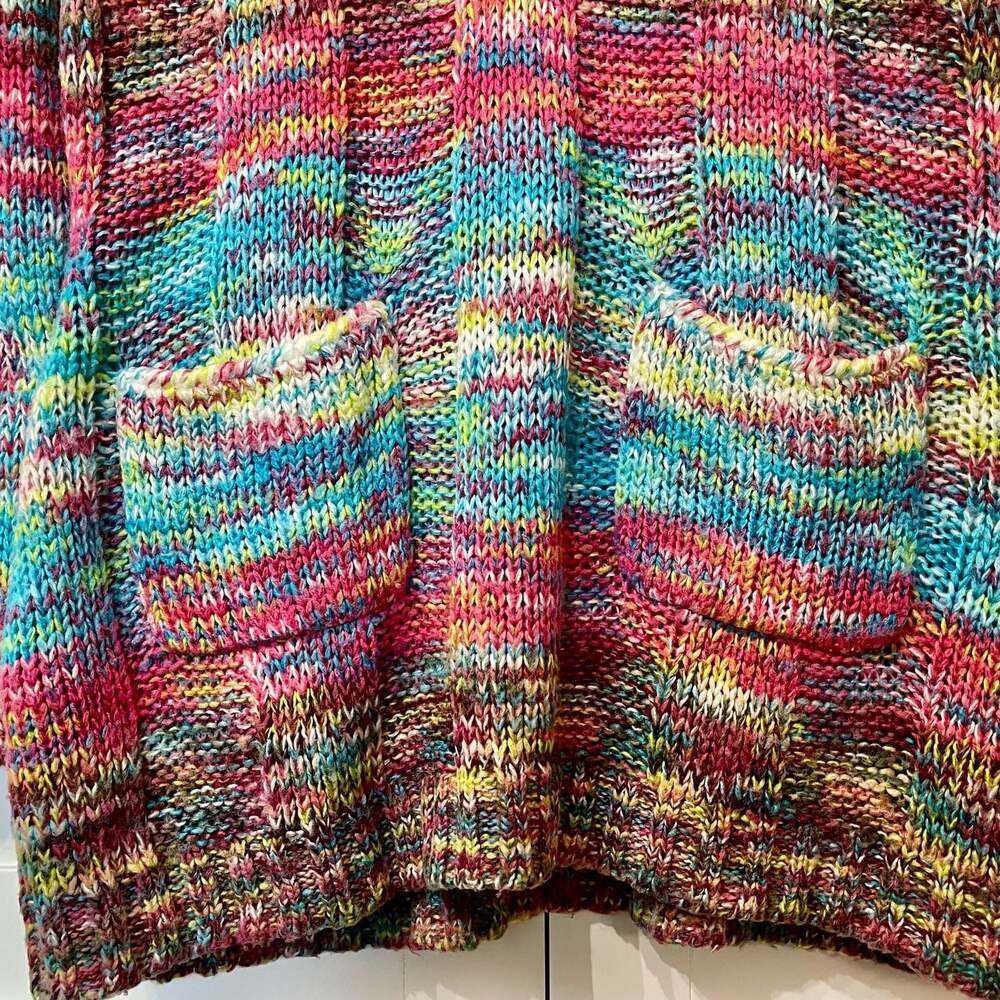 Bobbie Brooks V-Neck Rainbow Multi-Color Marled Knit Tunic Sweater with Pockets - Picture 3 of 5